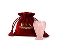 KULIA® Ángel de cristal de cuarzo rosa con bolsa de terciopelo rojo figura de ángel de piedra natural Feng Shui mini figura de bolsillo tallada a mano estatua decorativa de ángel guardián