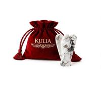 KULIA® Ángel de cristal de howlita con bolsa de terciopelo rojo figura de ángel de piedra natural Feng Shui mini figura de bolsillo tallada a mano estatua decorativa de ángel guardián