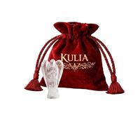 KULIA® Ángel de cuarzo transparente con bolsa de terciopelo rojo figura de cuarzo ahumado Feng Shui mini figura de bolsillo tallada a mano estatua decorativa de ángel guardián en oración