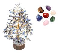 KULIA® Árbol de chakras piedra de lapislázuli decoración para el hogar Árbol de bonsái artificial tallado a mano adorno de cristal regalo espiritual budista Feng Shui.