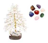 KULIA® Árbol de reiki piedra de ágata blanca decoración del hogar árboles de curación del chakra del dinero piedra de buena suerte decoración navideña árbol de bonsái artificial tallado a mano