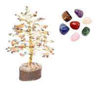 KULIA® Árbol del dinero Árboles de curación de cristales de chakras multipiedra Árbol de bonsái artificial tallado a mano con piedra de amuleto de la suerte adorno de cristal regalo espiritual