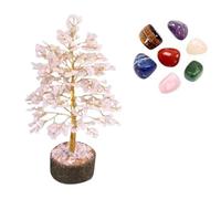 KULIA® Árbol del dinero piedra de cuarzo rosa para chakras árboles de curación con cristales piedra de amuleto de la buena suerte decoración navideña árbol de bonsái artificial tallado a mano