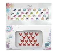 KULIA® Bindi Chand rojo con bindi de terciopelo multicolor tatuajes temporales para la frente juego de 2 paquetes gemas faciales bindis para mujer tikka de boda joyería nupcial regalo para mujer