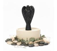 KULIA Black Agate Crystal Angel Altar Décor Hand Carved Angel Statue Natural Gemstone Chakra Stones Table Statue Decor Reiki Crystals Set Feng Shui Gift For Crystal Lover