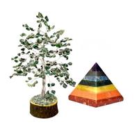 KULIA® Bonsai Tree of Life Green Jade Chakra Stones Árbol de Dinero Decorativo con Amuleto de la Suerte Árbol de bonsái Artificial Tallado a Mano Adorno de Cristal Decoración de Oficina en casa