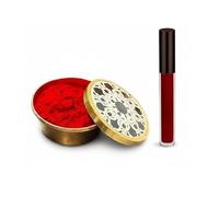 KULIA Caja de latón para sindoor con tapa de diseño y rubor líquido granate para sindoor, caja de kumkum artesanal con polvo rojo de sindoor gratis, rituales hindúes, regalos tradicionales de boda.