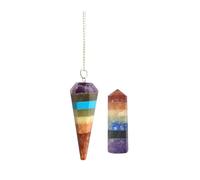 KULIA® Crystal Pendulum Gemstone Points Lucky Charm Crystal Tower Home Office Décor Piedra de los siete chakras Péndulo de chakra tallado a mano Piedra pulida Feng Shui Reiki Péndulo Regalos