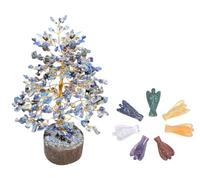 KULIA® Healing Tree Feng Shui Lapis Lazuli Stone Adornos decorativos Lucky Charm Reiki Tree Hand carved Mini Angel Artificial Bonsai Tree New Year Decor Religious Statue Chakra Tree Christmas Gifts