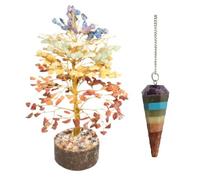 KULIA® Healing Tree Feng Shui Seven Chakra Stone Adornos decorativos Lucky Charm Reiki Tree Mini estatua tallada a mano Árbol de bonsái artificial Decoración de Año Nuevo Estatua religiosa Árbol
