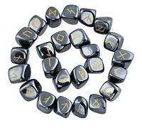 KULIA Juego de 25 piedras rúnicas de cristal con símbolos de Reiki para decoración de oficina piedras naturales talladas a mano runas de cristal para principiantes Feng Shui juego de runas hematita