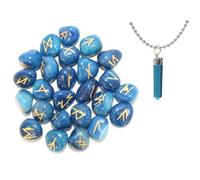 KULIA® Juego de 25 piedras rúnicas de cristal runas de ónix azul (Feng Shui) ideales para principiantes gemas naturales talladas a mano que actúan como amuletos de la buena suerte y símbolos Reiki