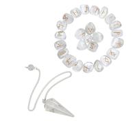 KULIA® Juego de 25 piezas de piedras rúnicas con alfabeto Runa Piedra curativa de cuarzo transparente Péndulo de cristal Piedra pulida de Reiki tallada a mano Juego de runas Decoración del hogar