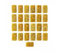 KULIA Juego de 25 Runas de Cristal de Aventurina Amarilla Alfabeto Rúnico para Principiantes Piedras con Símbolos Reiki Juego de Runas Artesanales Piedras Naturales Pulidas Kit de Equilibrio