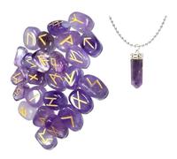 KULIA® Juego de 25 Runas de Cristal de Cuarzo con Símbolos Reiki Feng Shui Amatista Chakras Mano Runas de piedras preciosas talladas amuleto de la suerte juego de runas con alfabeto