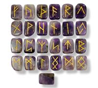 KULIA - Juego de 25 runas de cristal para principiantes piedra curativa de amatista kit de brujería para equilibrar chakras runas artesanales símbolos de Reiki amuleto de la suerte decoración