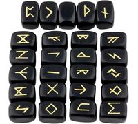 KULIA - Juego de 25 runas de cristal para principiantes piedra curativa de turmalina negra kit de brujería para equilibrar chakras runas artesanales símbolos de Reiki decoración religiosa.