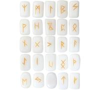 KULIA - Juego de 25 runas de cristal para principiantes piedra de ágata blanca kit de brujería para equilibrar los chakras runas artesanales símbolos de Reiki amuleto de la suerte decoración.