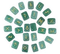 KULIA - Juego de 25 runas de cristal para principiantes piedra de chakra de jade verde kit de brujería para equilibrar chakras runas artesanales símbolos Reiki amuleto la suerte decoración oficina.
