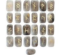 KULIA Juego de 25 runas de cristal para principiantes piedra de cuarzo ahumado kit de brujería para equilibrar los chakras runas artesanales símbolos de Reiki amuleto de la suerte piedra preciosa