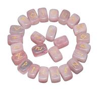 KULIA - Juego de 25 runas de cristal para principiantes piedra de cuarzo rosa kit brujería para equilibrar los chakras runas artesanales símbolos de Reiki amuleto la suerte decoración religiosa.