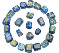 KULIA - Juego de 25 runas de cristal para principiantes piedra de lapislázuli kit de brujería para equilibrar chakras runas artesanales símbolos de Reiki amuleto de la suerte regalos espirituales.