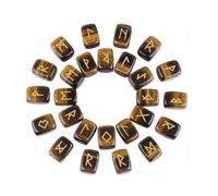 KULIA - Juego de 25 runas de cristal para principiantes piedra de ojo de tigre kit de brujería para equilibrar los chakras runas artesanales símbolos de Reiki amuleto de la suerte decoración