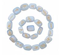 KULIA - Juego de 25 runas de cristal para principiantes piedra de opalita kit de brujería para equilibrar chakras runas artesanales símbolos de Reiki amuleto de la suerte decoración espiritual.