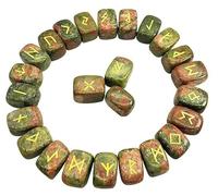 KULIA Juego de 25 runas de cristal para principiantes piedra rodada de unakita kit de brujería para equilibrar los chakras runas artesanales símbolos de Reiki amuleto de la suerte piedra preciosa