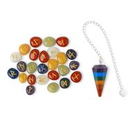 KULIA Juego de 25 Runas de Cristal Runas Feng Shui para principiantes Piedras de Sanación de los Siete Chakras Amuleto de la Suerte Kit de Brujería para Equilibrar Chakras Péndulo de Cristal