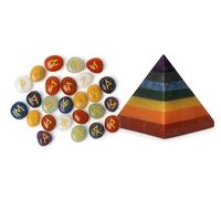 KULIA Juego de 25 Runas Decoración Espiritual Pirámide de Cristal con Runas Piedras de los Siete Chakras Amuleto de la Suerte Kit de Brujería para Equilibrar Chakras Piedras de Cristal Artesanales