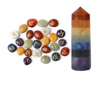 KULIA Juego de 25 Runas Juego de Runas del Alfabeto Runas para principiantes Piedras Naturales Kit de Brujería para Equilibrar Chakras Decoración Espiritual Torre de Reiki con Punta de Cristal