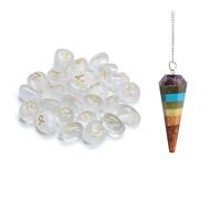 KULIA Juego de 25 runas para principiantes, amuleto de la suerte, runa de cuarzo transparente, símbolo de Reiki, piedra curativa, equilibrio de chakras, kit de brujería, péndulo de cristal artesanal.