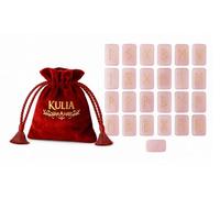 KULIA Juego de piedras rúnicas de cuarzo rosa con bolsa de terciopelo rojo alfabeto Elder Futhark grabado runas talladas a mano piedra natural pulida símbolo de Reiki regalo para ella