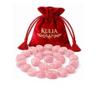 KULIA Juego de Runas de Cristal (25 piezas) para chakras piedras rúnicas Elder Futhark talladas a mano de cuarzo rosa con bolsa de terciopelo y símbolo de Reiki.