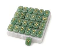 KULIA® Juego de runas de cristal con 1 placa de selenita - 25 piedras de aventurina verde grabadas Reiki con runas antiguas grabadas para principiantes, decoración de altar de equilibrio de chakras