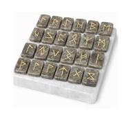 KULIA® Juego de runas de cristal con 1 placa de selenita - 25 piedras de cuarzo ahumado grabado Reiki con runas antiguas grabadas para principiantes, reequilibrio de chakras, decoración del altar
