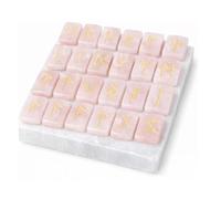 KULIA® Juego de runas de cristal con 1 placa de selenita - 25 piedras de cuarzo rosa grabado Reiki con runas antiguas grabadas para principiantes, reequilibrio de chakras, decoración del altar
