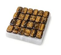 KULIA® Juego de runas de cristal con 1 placa de selenita - 25 piedras de ojo de tigre grabadas Reiki con runas antiguas grabadas para principiantes, equilibrio de chakras, decoración del hogar