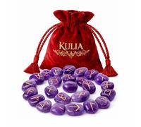 KULIA Juego de Runas de Cristal de 25 piezas piedras rúnicas Elder Futhark para chakras piedras preciosas de cristal de amatista talladas a mano con bolsa de terciopelo juego de runas con símbolo