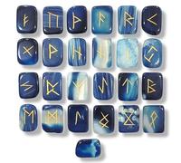 KULIA Juego de Runas de Piedra (Alfabeto)25 Piezas Estilo Feng Shui Ónix Azul Runas de Cristal para Principiantes Equilibrio de Chakras Piedras Naturales Pulidas a Mano Símbolos Reiki