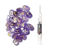 KULIA® Juego de runas juego de 25 piezas piedra amatista péndulo de cristal rúnico tallado a mano juego de piedras rúnicas para Reiki decoración para el hogar y la oficina símbolos de Reiki juego