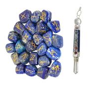 KULIA® Juego de runas juego de 25 piezas piedra de lapislázuli péndulo de cristal rúnico rúnico tallado a mano juego de piedras rúnicas para Reiki decoración para el hogar y la oficina símbolos