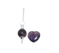 KULIA® Péndulo de Reiki Feng Shui Piedra amatista tallada a mano Forma de corazón Piedra decorativa Cristal de chakras Péndulo Accesorios de cristal Amuleto de la suerte Péndulo curativo Regalos