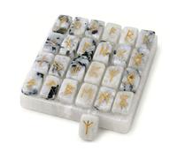 KULIA® Piedras rúnicas con 1 placa de selenita, 25 piedras de luna arcoíris, símbolos Reiki grabadas, runas futhark antiguas para principiantes, decoración de altar de equilibrio de chakras