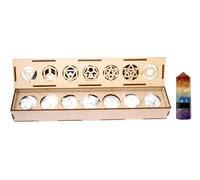 KULIA® Platonic Solids Different Shape Crystal Stones Sacred Geometry Box Juego de caja de madera decorativa tallada a mano, 7 piezas, piedra chaka de howlita, torre de péndulo de cristal,