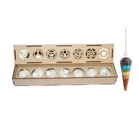 KULIA® Platonic Solids Different Shape Crystal Stones Sacred Geometry Box Juego de caja de madera decorativa tallada a mano 7 piezas piedra chaka de howlita torre de péndulo de cristal decoración