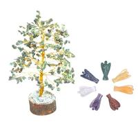 KULIA® Reiki Tree Feng Shui Green Jade Stone Adornos decorativos Lucky Charm Money Tree Hand carved Crystal Angel Bonsai Tree Artificial Christmas Decoration Religious Statue Reiki Tree Gifts