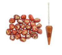 KULIA® Runas Piedras Alfabéticas Juego de 25 Piezas Péndulo de Cristal de Runa de Jaspe Rojo Tallado a Mano Reiki Piedra Tumble Set Rúnico Decoración de Oficina en Casa Símbolos Reiki