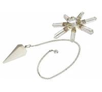 KULIA Scolecite Pendulum Feng Shui con piedras rodadas generadoras de cuarzo transparente - Péndulo de radiestesia de cristal tallado a mano (Reiki) - Péndulo de punta de piedra natural